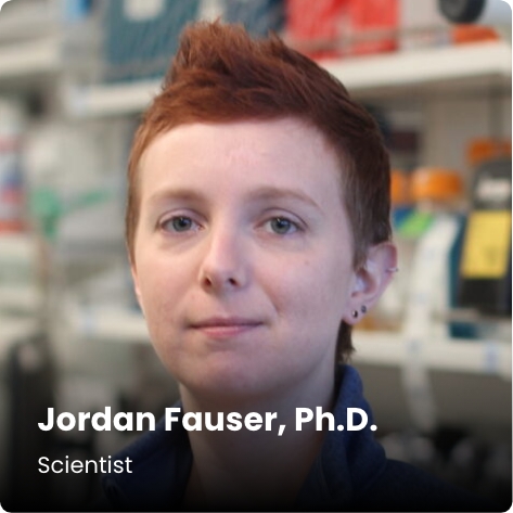 Profile image of Stemloop employee Jordan Hauser, Ph.D., with text overlaid "Jordan Hauser, Ph.D., Scientist".