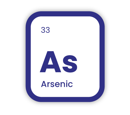 Periodic element icon representing Arsenic, with text overlaid "33" (periodic number), "As" (symbol), and "Arsenic".