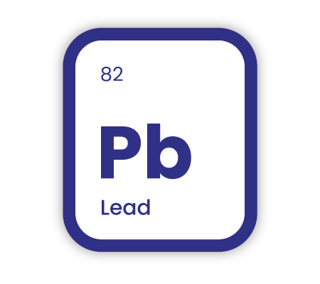 Periodic element icon representing Lead, with text overlaid "82" (periodic number), "Pb" (symbol), and "Lead".