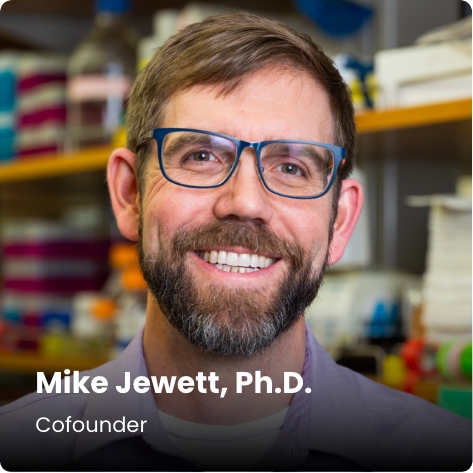 Profile image of Stemloop employee Mike Jewett with text overlaid "Mike Jewett, Ph.D., Cofounder".