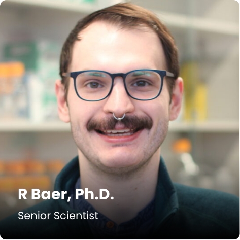 Profile image of Stemloop employee R Baer with text overlaid "R Baer, Ph.D., Senior Scientist".